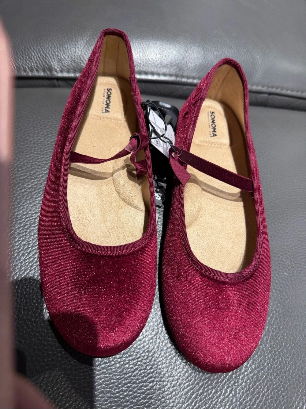 Sonoma Girls Burgundy Velvet Mary Jane Flats